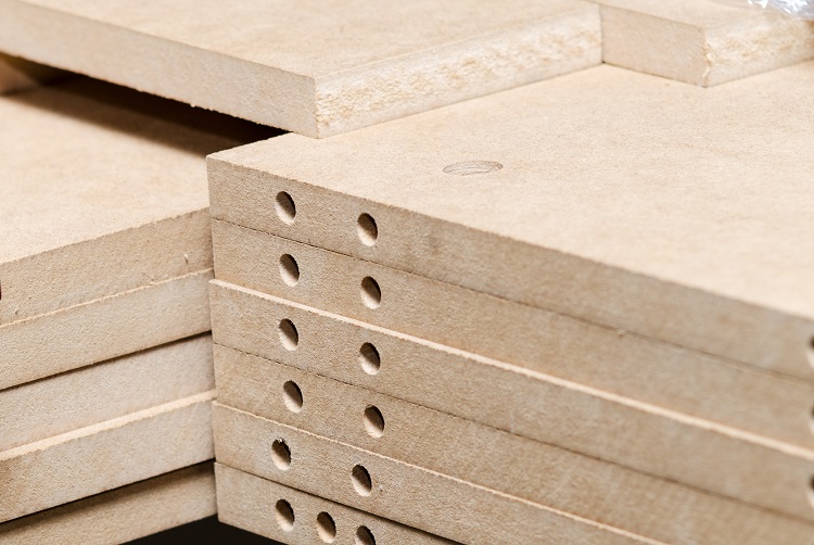 Details carpenter for furniture, MDF close-up.